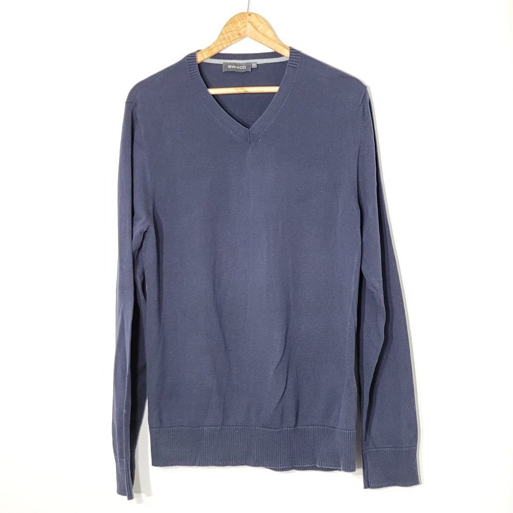 🛍RW & Co Men's Navy Blue Long Sleeve V-Neck 100% Cotton Pullover Sweater Causal